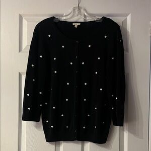 Talbots Black Cardigan with White Dots
